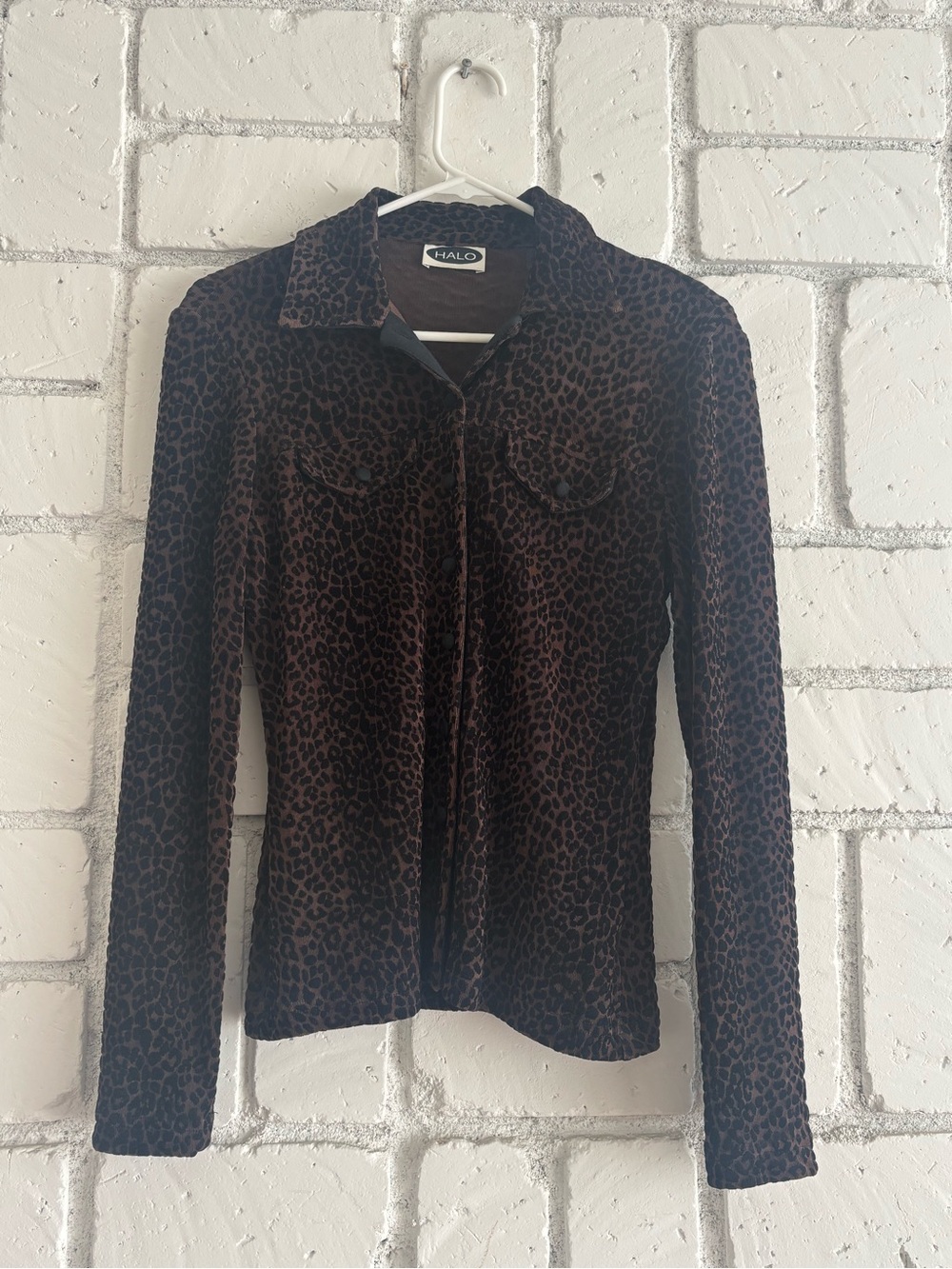 Halo Brown Leopard-Print Button-Front Shirt (Vintage)
